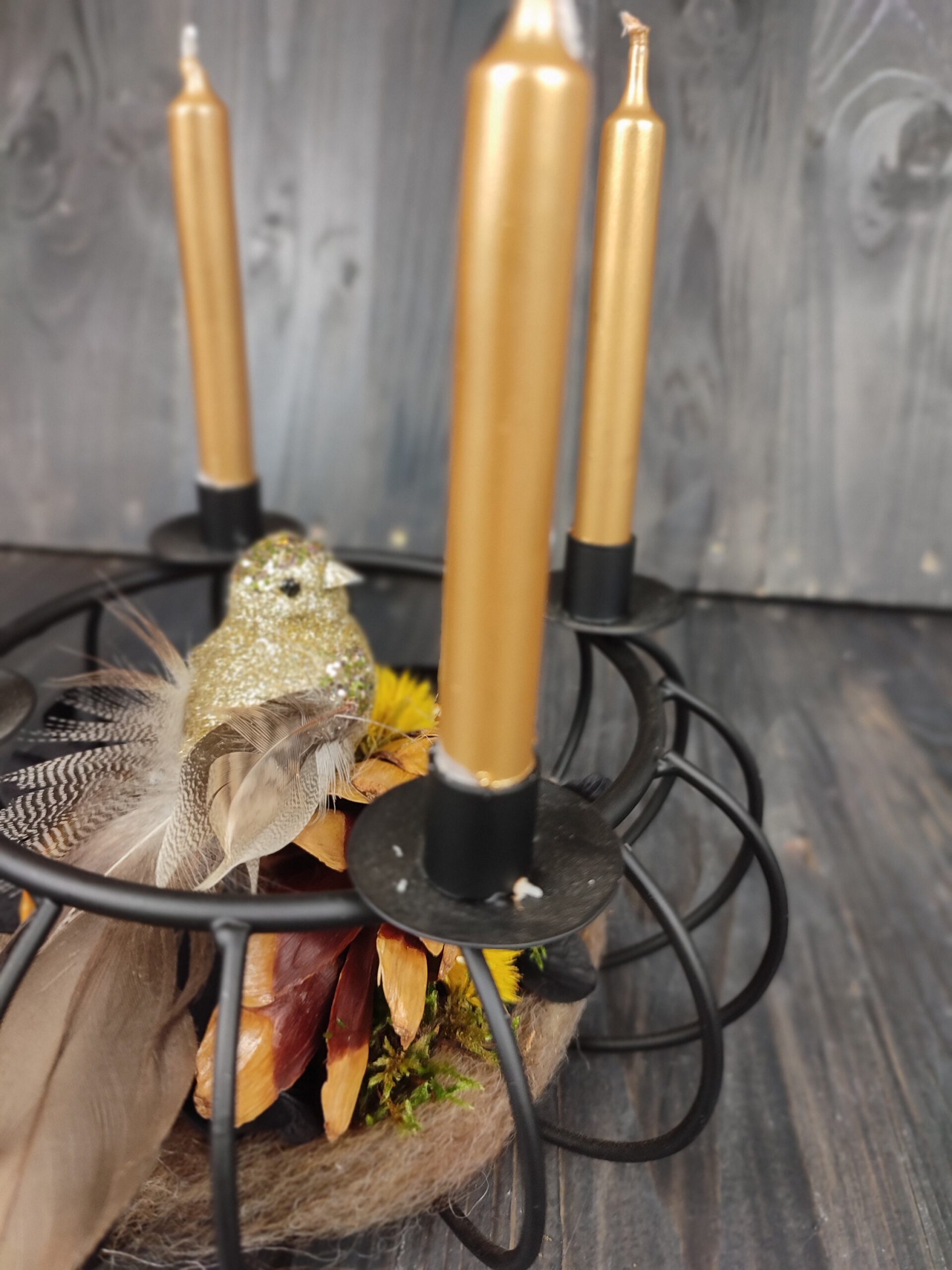 Adventskranz Metallkorb Mini 17,5 cm goldener Vogel