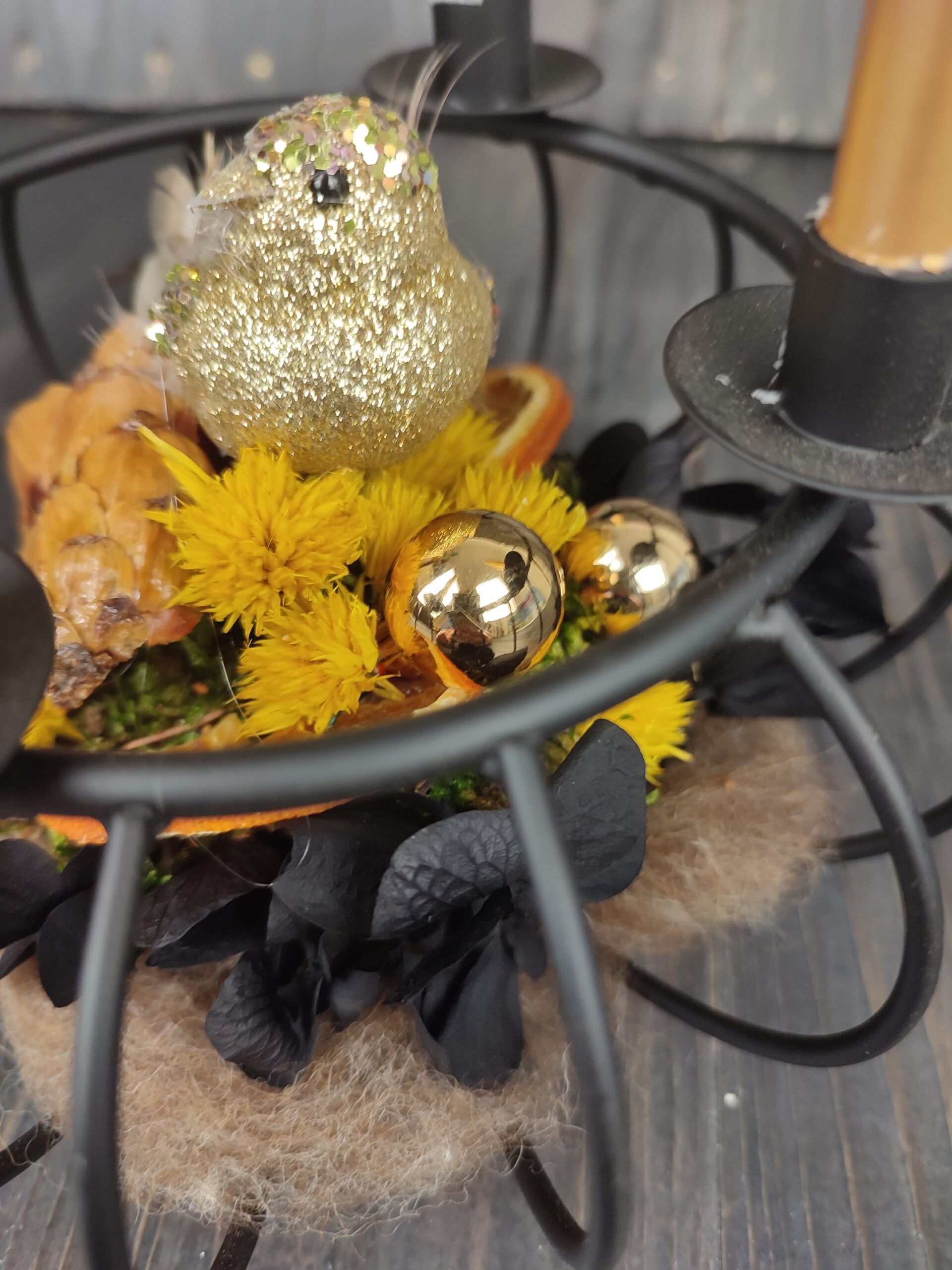 Adventskranz Metallkorb Mini 17,5 cm goldener Vogel
