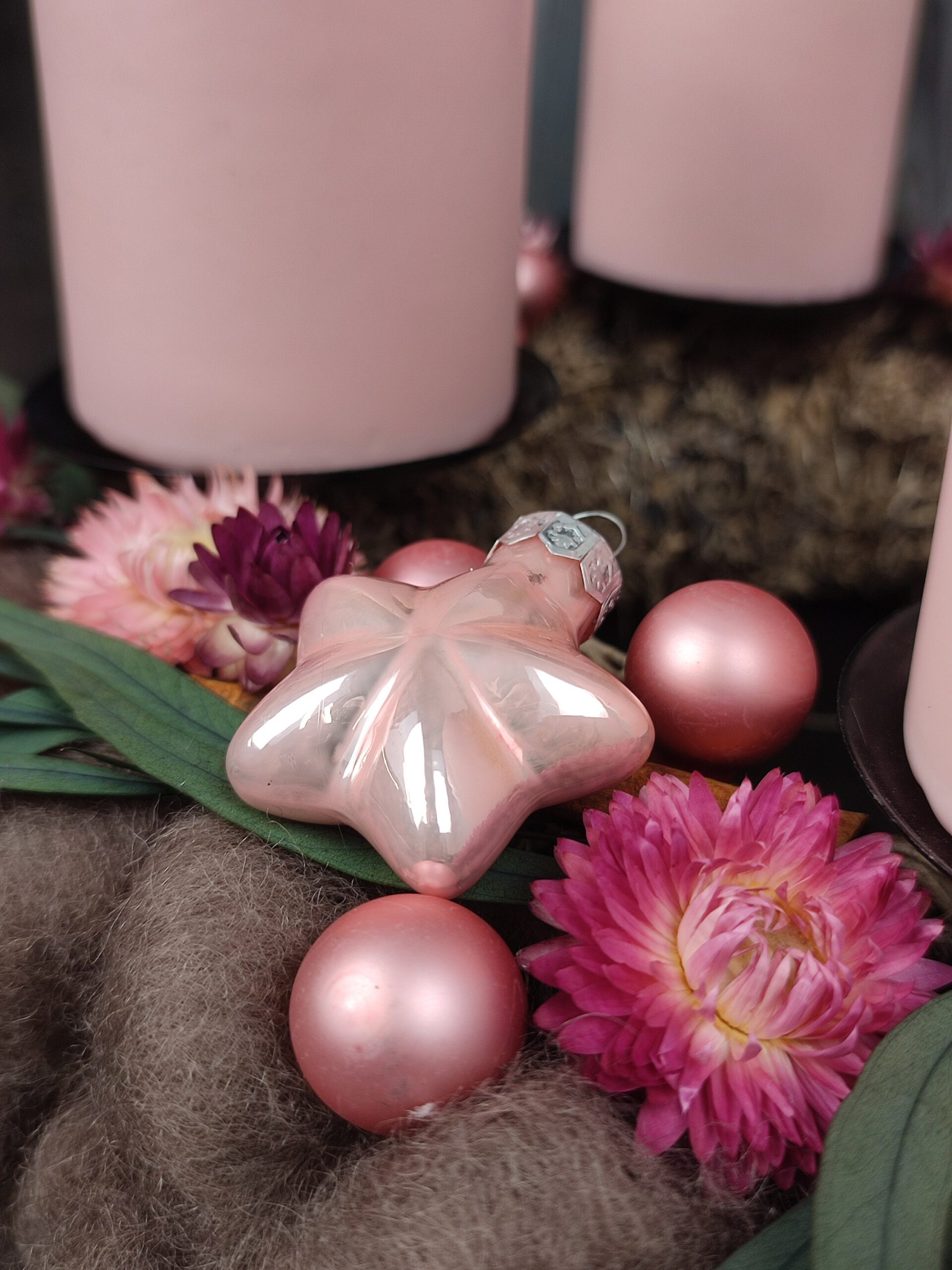 Adventskranz rosa Trockenblumen Vintage boho