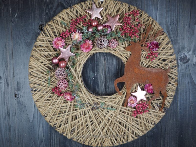 Hoop Advent Trockenblumen Wandkranz Türkranz Größe  40 cm