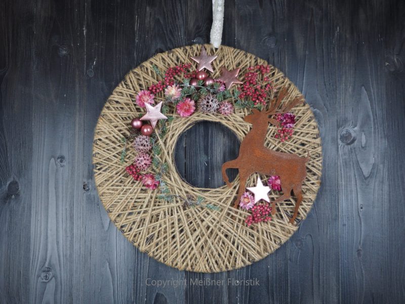 Hoop Advent Trockenblumen Wandkranz Türkranz Größe  40 cm