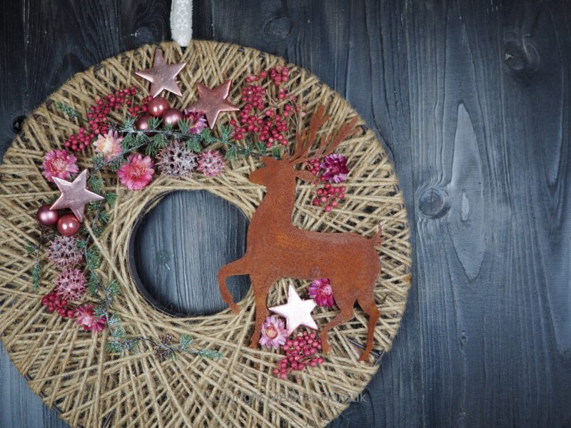 Hoop Advent Trockenblumen Wandkranz Türkranz Größe  40 cm