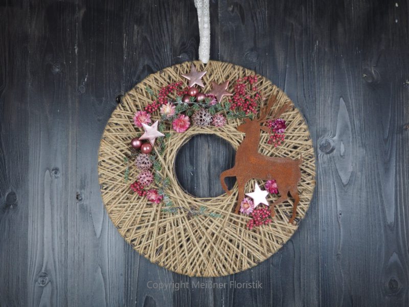Hoop Advent Trockenblumen Wandkranz Türkranz Größe  40 cm