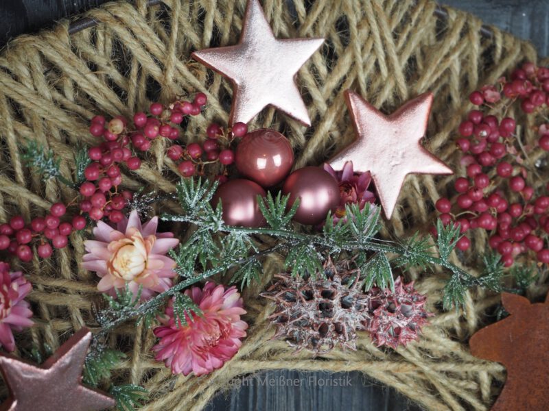 Hoop Advent Trockenblumen Wandkranz Türkranz Größe  40 cm