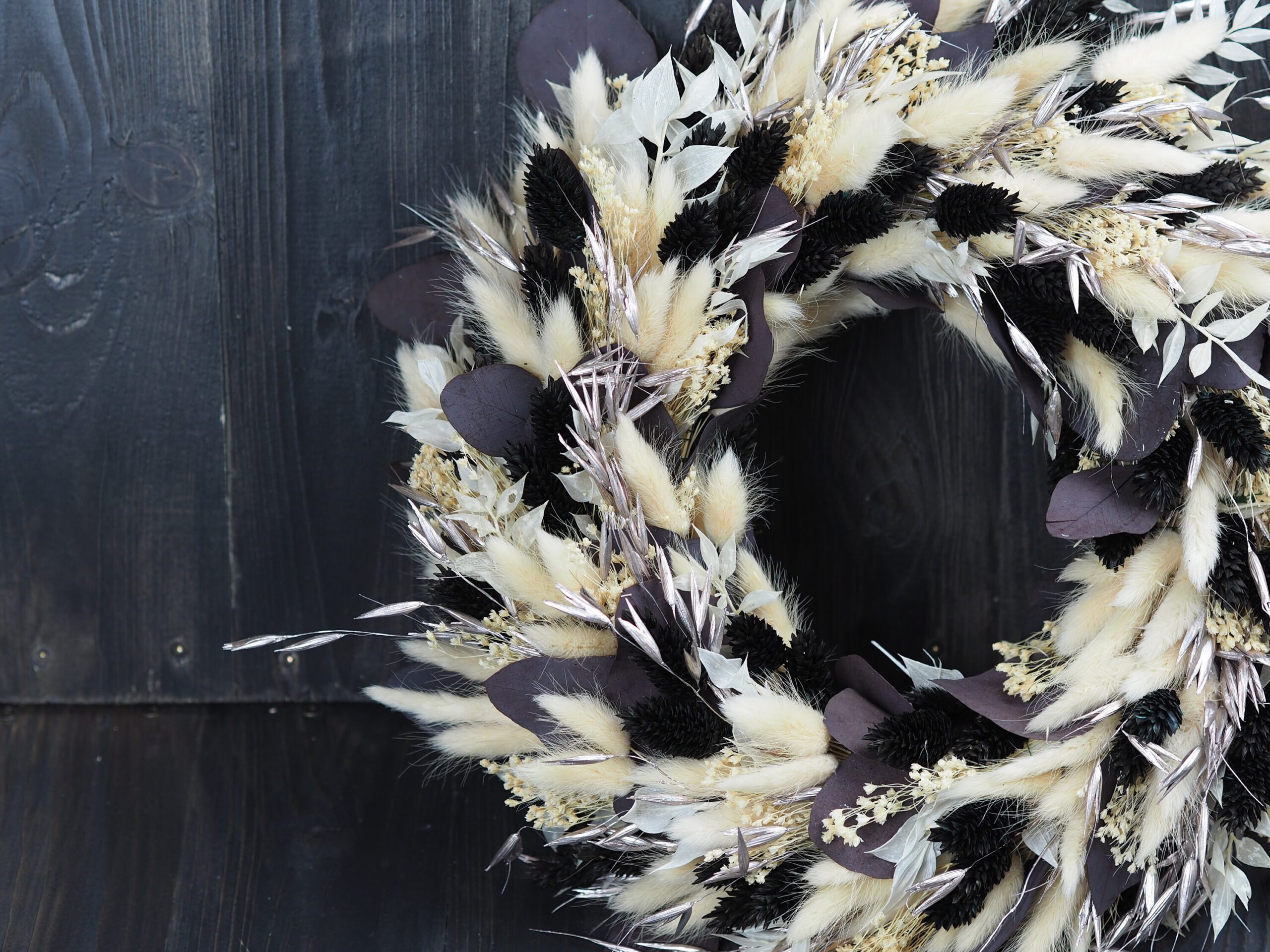 Trockenblumen Kranz schwarz, creme, Platin,dunkelrot  ca. 35 cm
