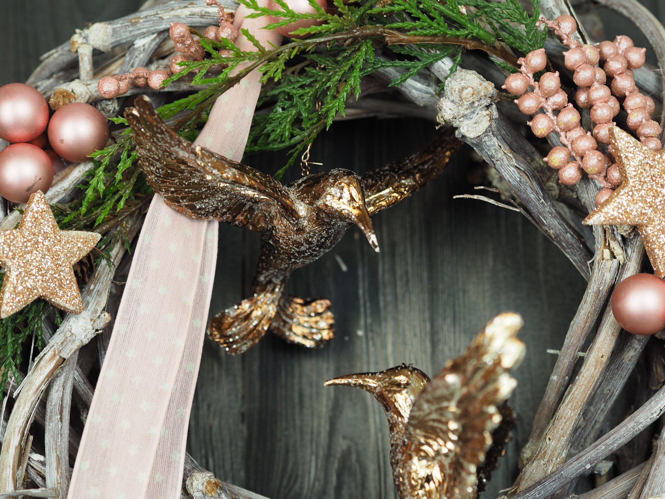 Türkranz winterlich Advent Kolibri kupfer rosa 30 cm