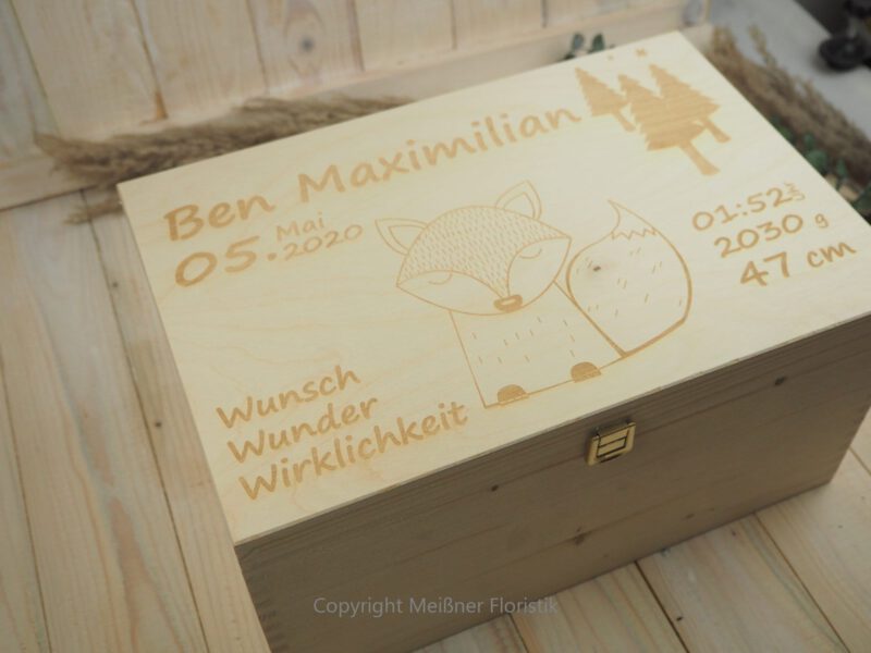 Erinnerungskiste personalisiert Geschenk zur Geburt / Baby Fuchs