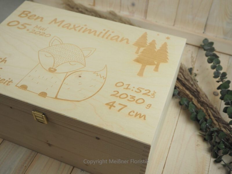 Erinnerungskiste personalisiert Geschenk zur Geburt / Baby Fuchs