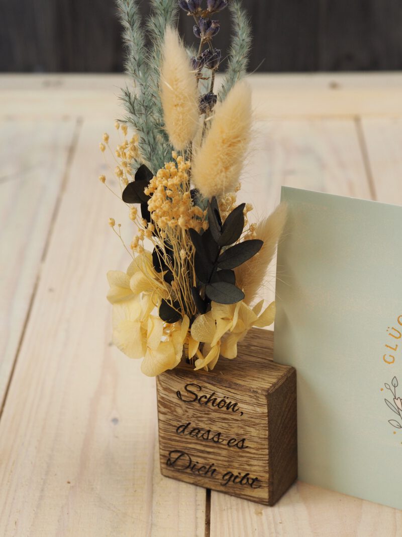 Fotohalter Kartenhalter Holz mit Gravur Trockenblumen