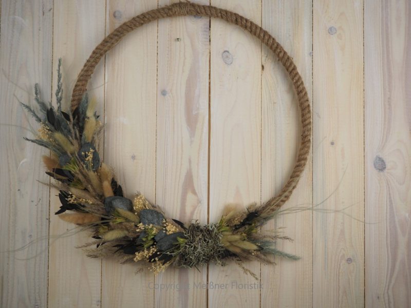 Großer Hoop  Loop Trockenkranz Wandkranz Türkranz Trockenblumen 40 cm