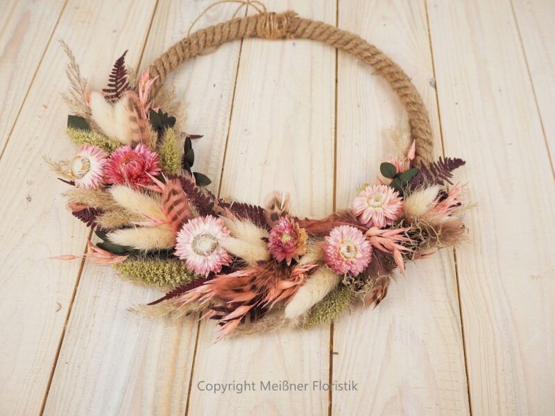 Hoop Loop Türkranz Flowerhoop Trockenblumen 25 cm Rosa