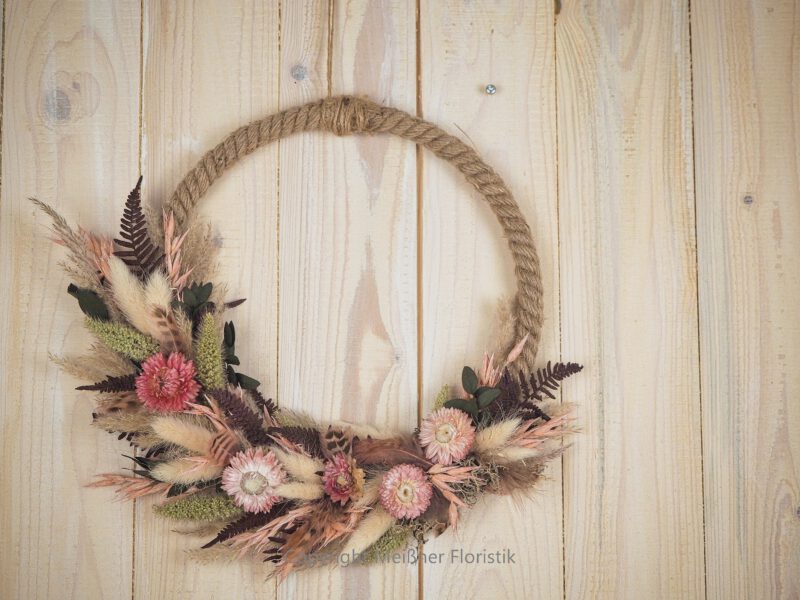 Hoop Loop Türkranz Flowerhoop Trockenblumen 25 cm Rosa