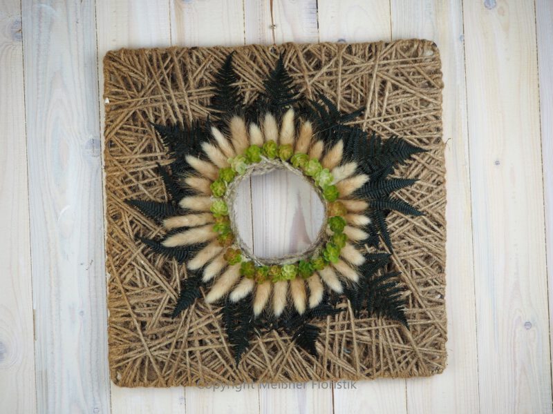 Hoop Trockenkranz Trockenblumen Wandkranz Türkranz Flowerhoop Fadenhoop Größe 30 oder 40 cm quadratisch