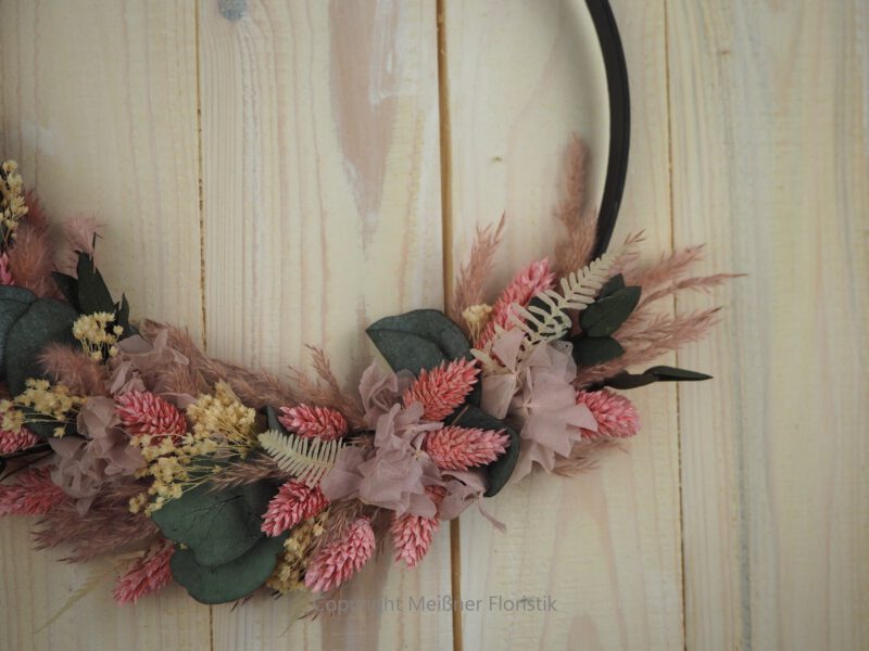Hoop Trockenkranz Wandkranz  rosa Eleganz Trockenblumen ab 25 cm