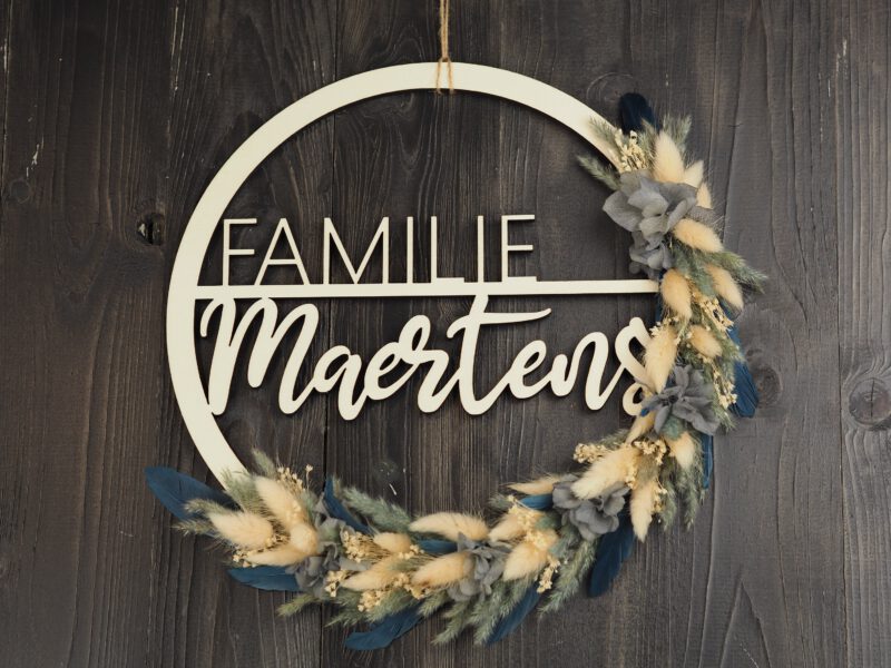 Namenschild Familie Türkranz Trockenblumen 28 cm individualisierbar