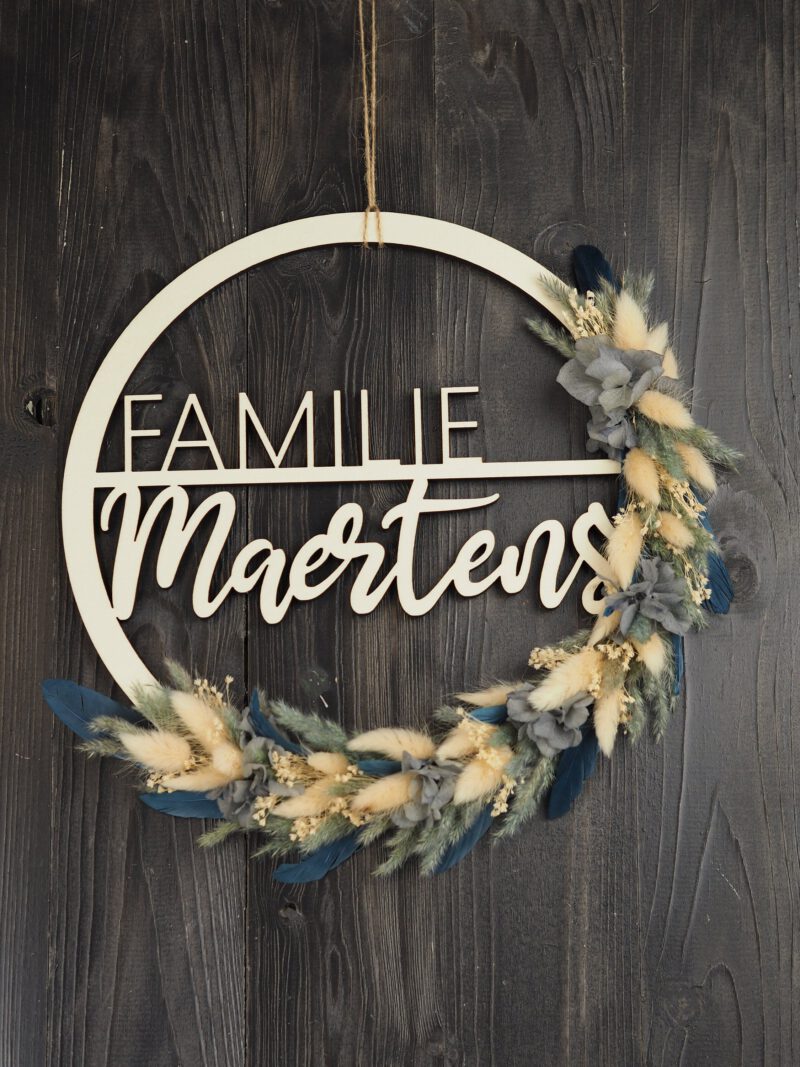 Namenschild Familie Türkranz Trockenblumen 28 cm individualisierbar