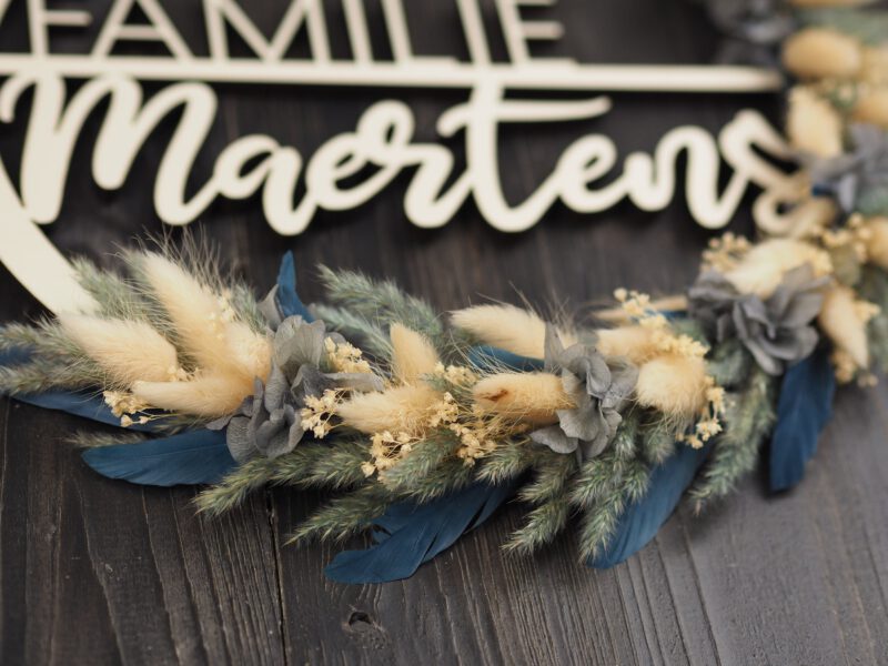 Namenschild Familie Türkranz Trockenblumen 28 cm individualisierbar