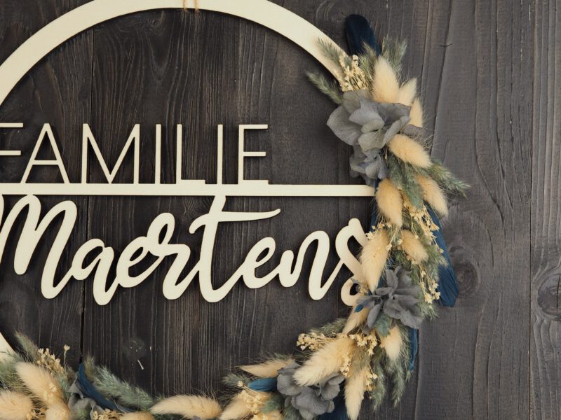 Namenschild Familie Türkranz Trockenblumen 28 cm individualisierbar