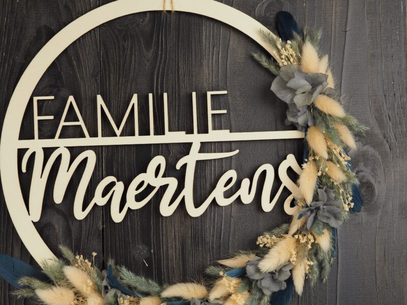 Namenschild Familie Türkranz Trockenblumen 28 cm individualisierbar