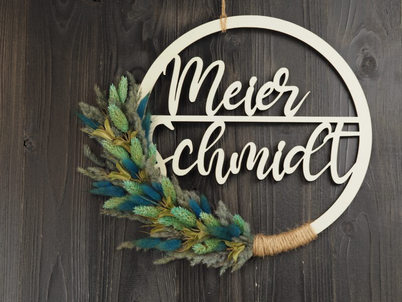 Namenschild Familie Türkranz Trockenblumen 28 cm individualisierbar