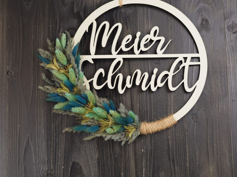 Namenschild Familie Türkranz Trockenblumen 28 cm individualisierbar