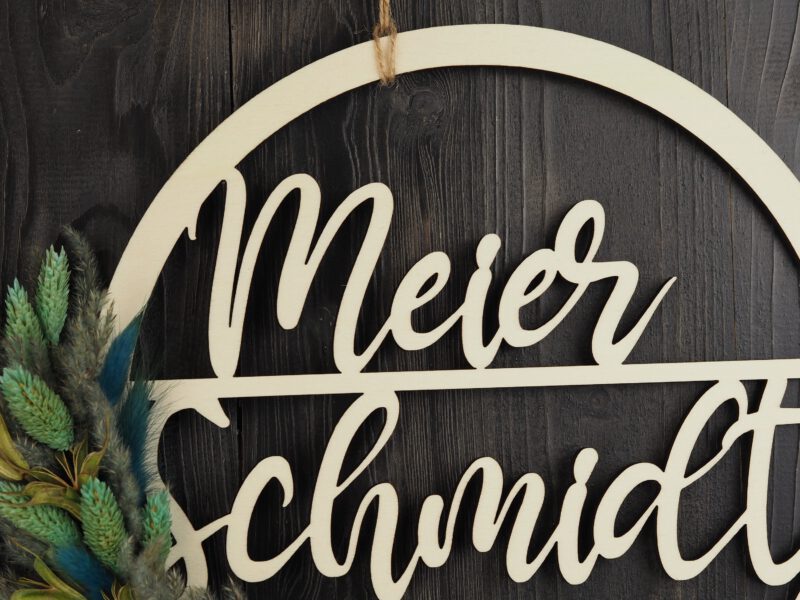 Namenschild Familie Türkranz Trockenblumen 28 cm individualisierbar