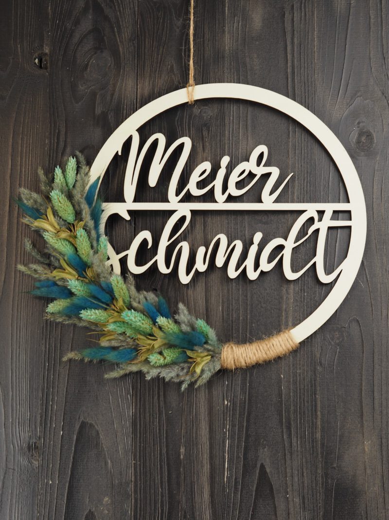 Namenschild Familie Türkranz Trockenblumen 28 cm individualisierbar