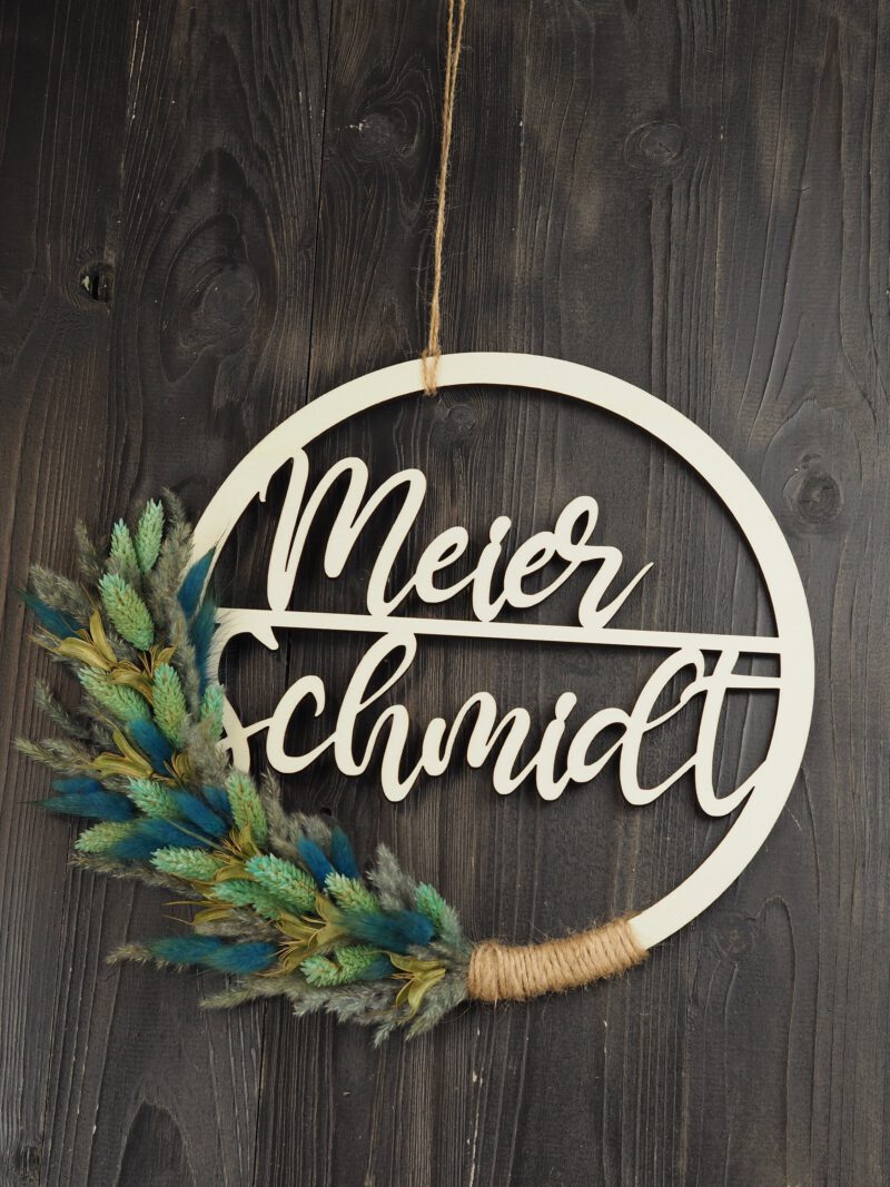 Namenschild Familie Türkranz Trockenblumen 28 cm individualisierbar