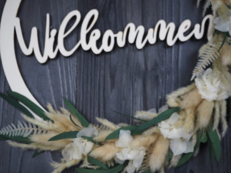 Namenschild Willkommen Türkranz Trockenblumen 28 cm individualisierbar