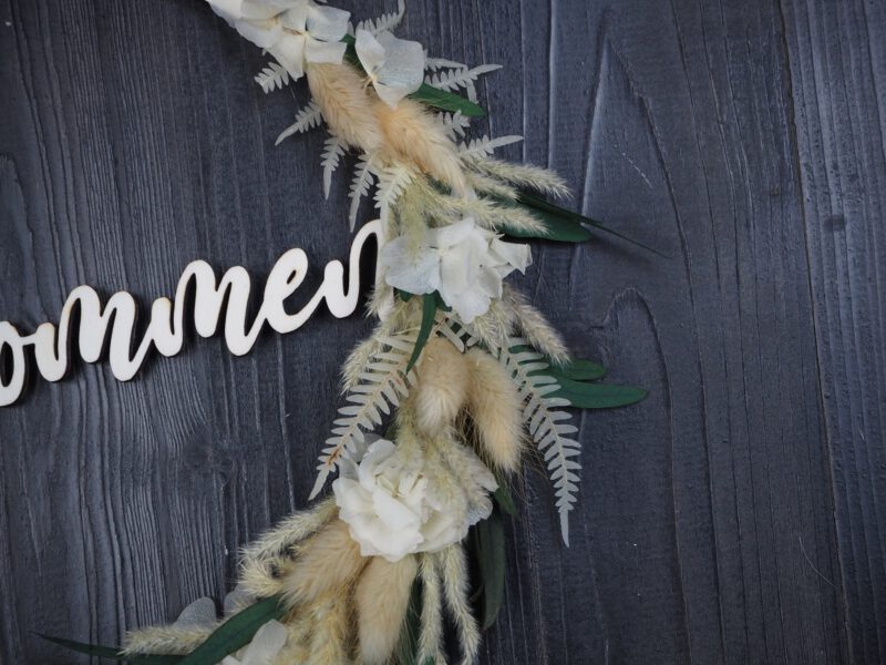 Namenschild Willkommen Türkranz Trockenblumen 28 cm individualisierbar