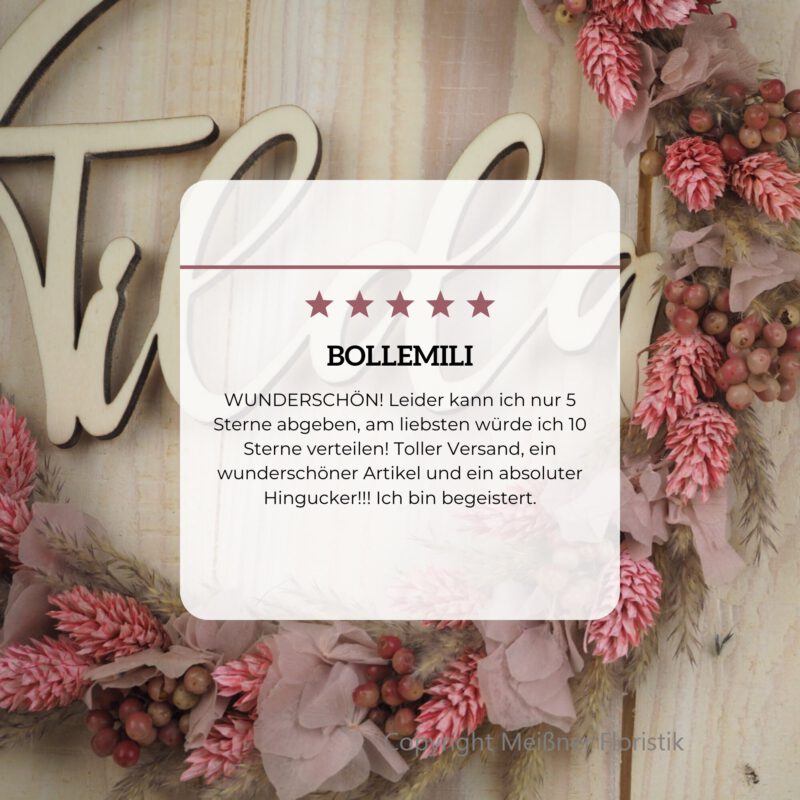 personalisiertes Namensschild aus Holz mit Trockenblumen individualisiert verschiedene Durchmesser rosa natur personalisiertes Namensschild aus Holz mit Trockenblumen individualisiert verschiedene Durchmesser rosa natur
