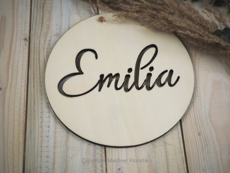 personalisiertes Namensschild Holz, Namensschild ausgestanzt