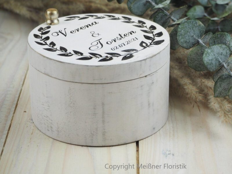 personalisiertes Ringkissen Holz / Ringkästchen / Ringbox Mangoholz rund