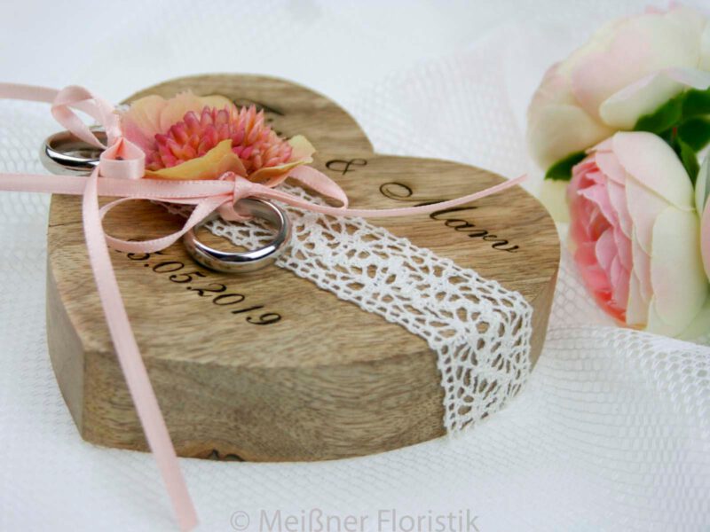 Ringkissen Holz Herz boho rosa kupfer