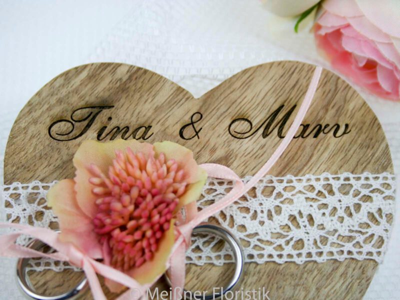 Ringkissen Holz Herz boho rosa kupfer