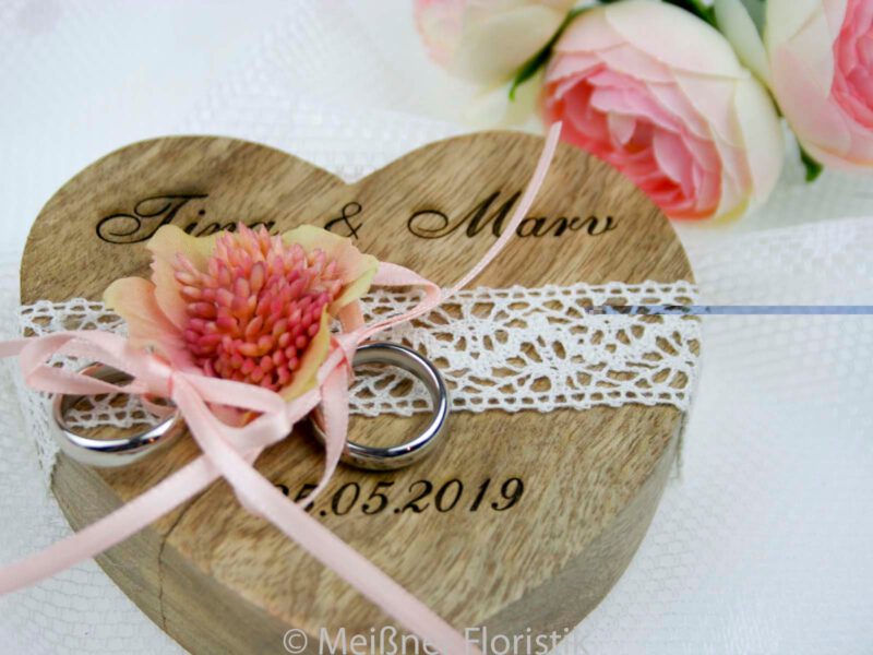 Ringkissen Holz Herz boho rosa kupfer