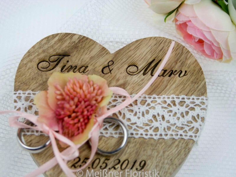 Ringkissen Holz Herz boho rosa kupfer