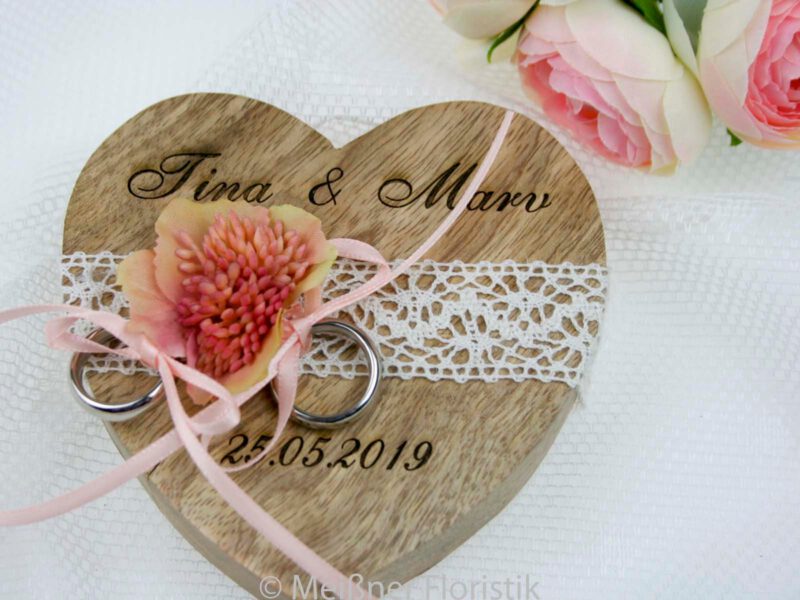Ringkissen Holz Herz boho rosa kupfer