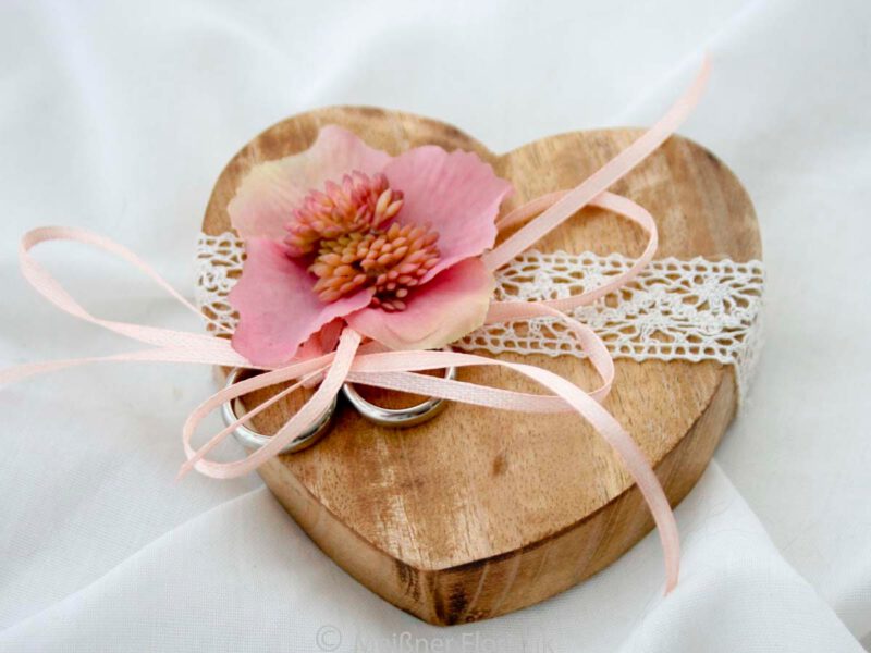 Ringkissen Holz Herz boho rosa kupfer
