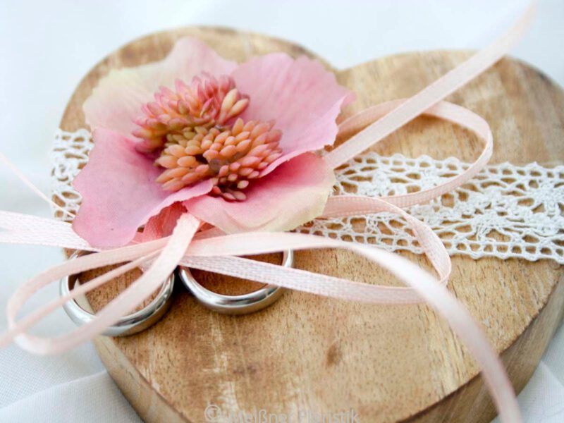 Ringkissen Holz Herz boho rosa kupfer