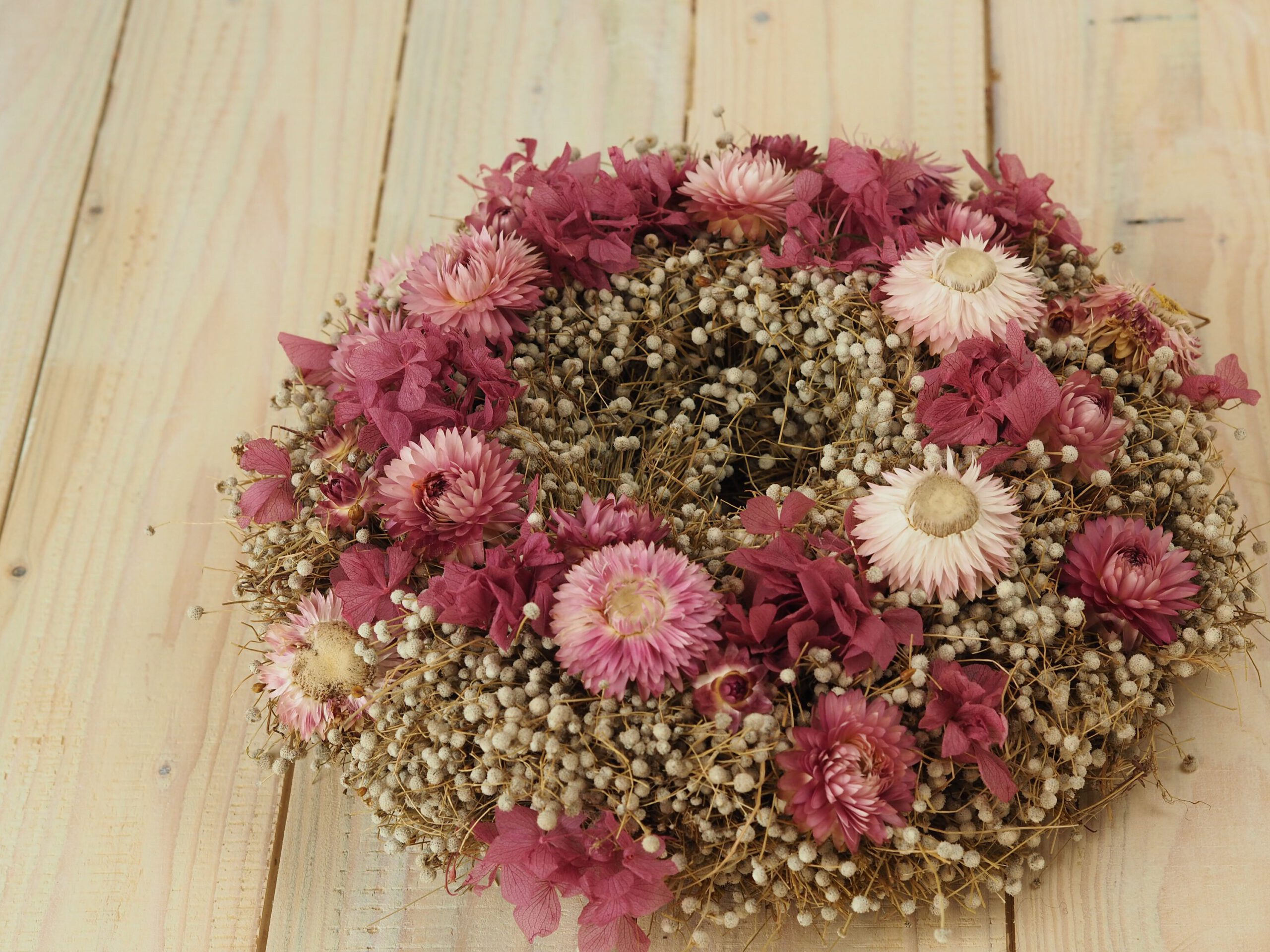 Trockenblumen Kranz pink grau ca. 25 cm