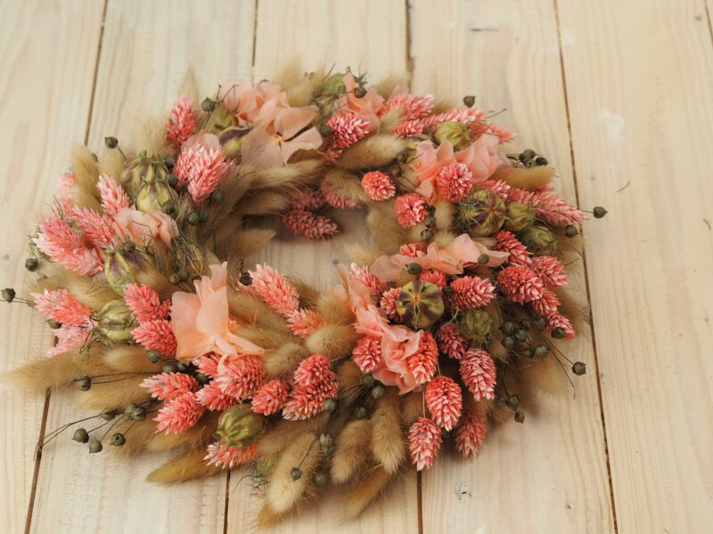 Trockenblumen Kranz rosa Creme grün ca. 30 cm