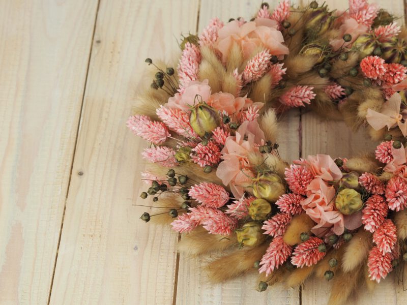 Trockenblumen Kranz rosa Creme grün ca. 30 cm