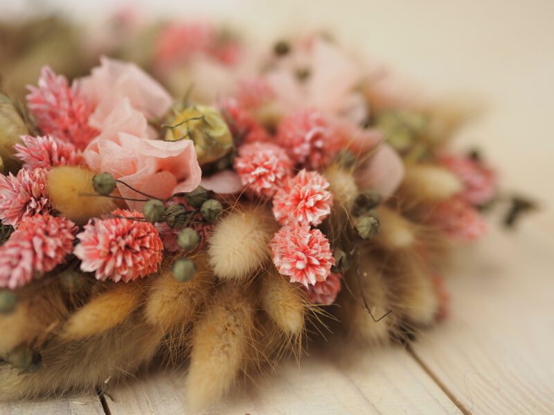 Trockenblumen Kranz rosa Creme grün ca. 30 cm