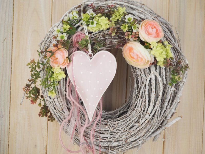 Türkranz Herz Rebe 30 cm rosa