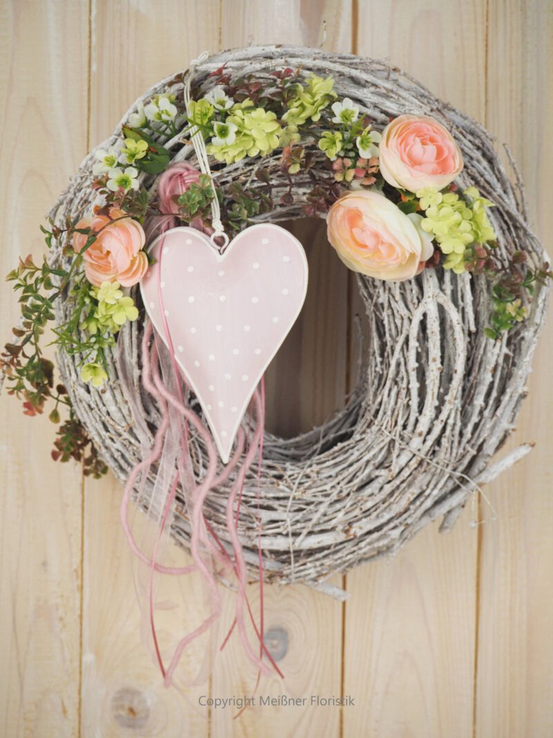Türkranz Herz Rebe 30 cm rosa