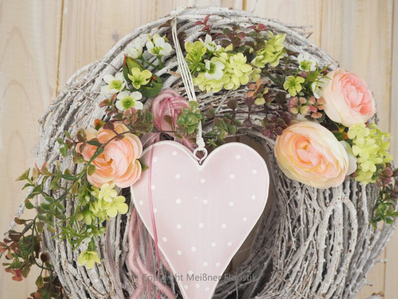 Türkranz Herz Rebe 30 cm rosa