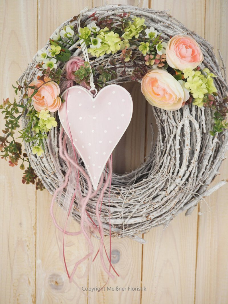 Türkranz Herz Rebe 30 cm rosa