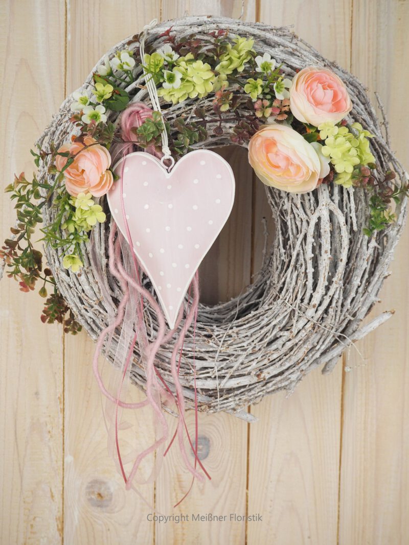 Türkranz Herz Rebe 30 cm rosa