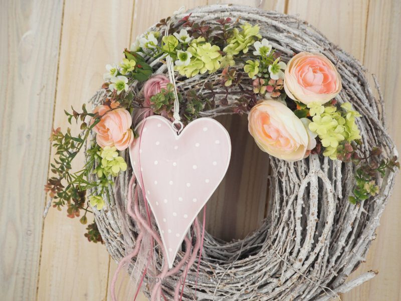 Türkranz Herz Rebe 30 cm rosa